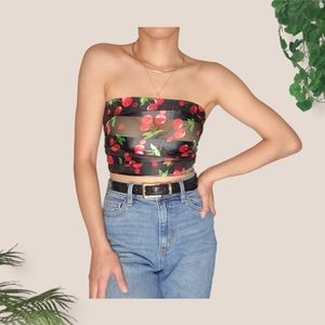 Sheer Long Cherry Scarf Tie Top